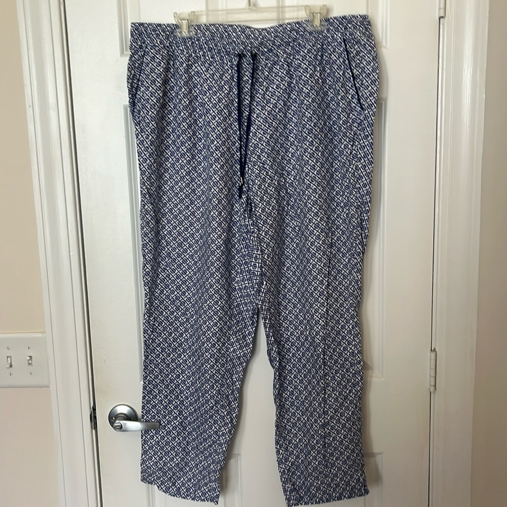 Lands’End Blue and White Geometric Drawstring Pants, Women’s 18W